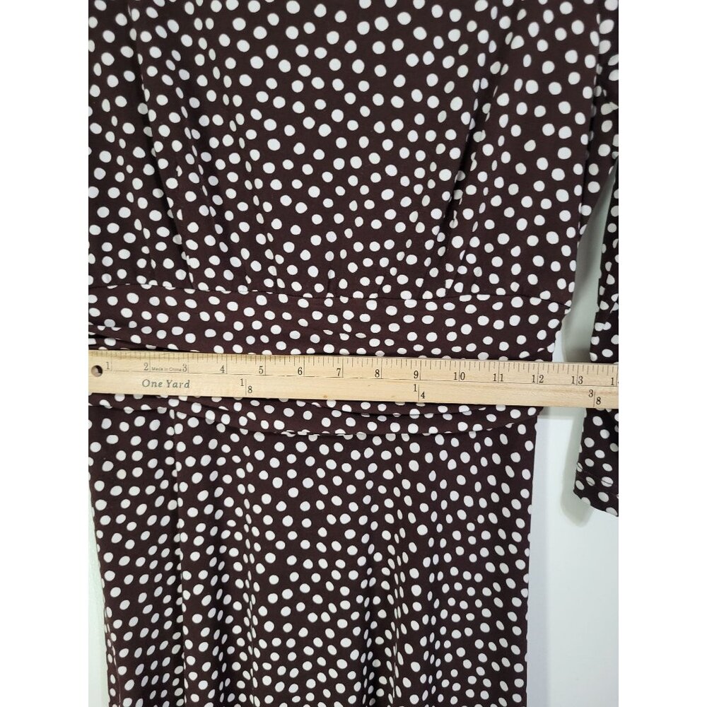 R & K Originals Petite SZ 6P Vintage Polka Dot Brown White Dress Classic Mature - Picture 7 of 7